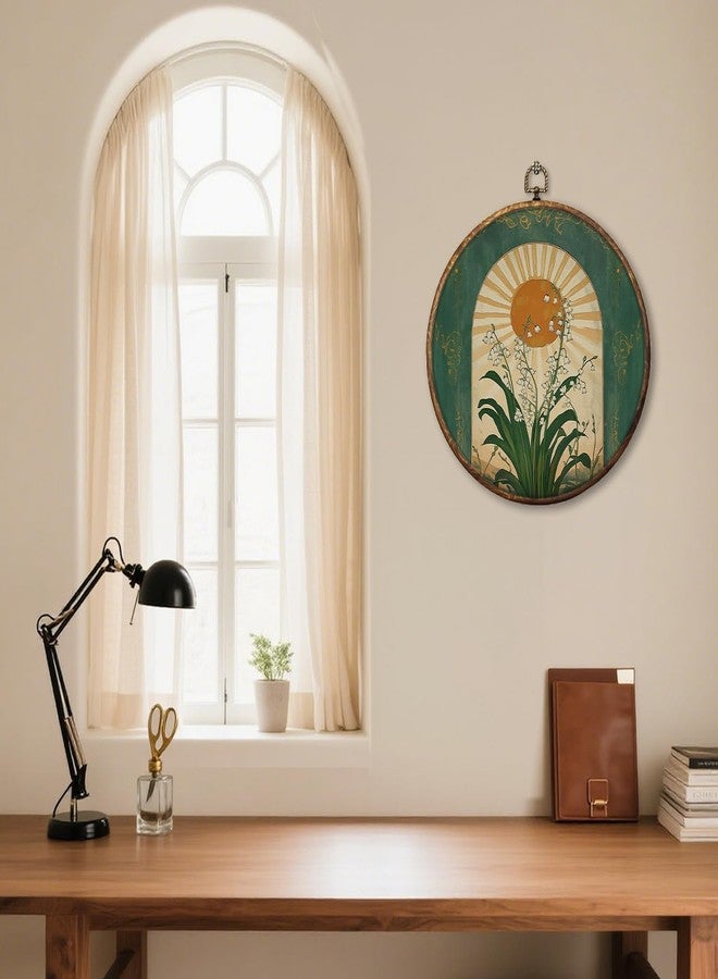 HUGANE Vintage Lily of The Valley Art Nouveau Round Wall Art Decor, Mystical Taurus Sunlit Spiritual Floral Hanging Canvas Framed Prints Wall Sculptures for Home Bedroom Living Room Decor, 10x10 Inch - Image 5